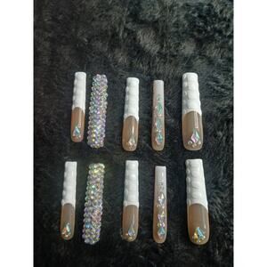 Xl French Tip Coffin Press On Nails